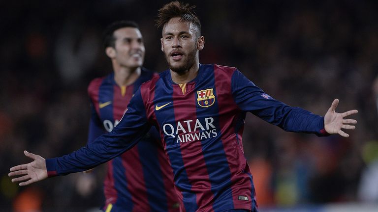 Neymar: Celebrates his strike for Barcelona against PSG 