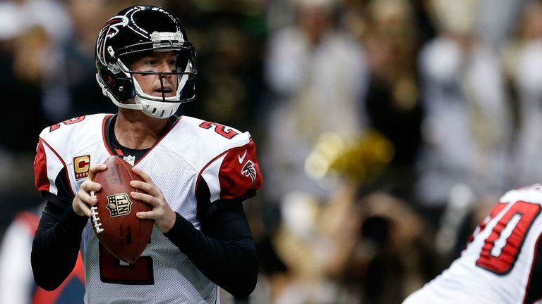 Matt Ryan of the Atlanta Falcons drops back to pass during the first quarter of a game against the New Orleans Saints