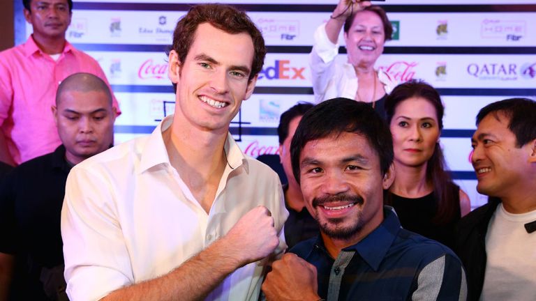 Andy Murray of the Manila Mavericks meets up with Manny Pacquiao of the Philippines