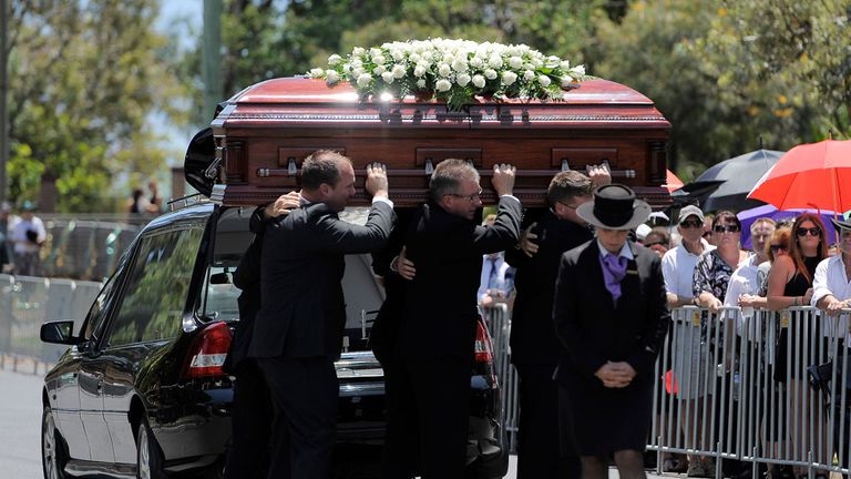 Phillip Hughes' casket arrives ahead of the Funeral Service 