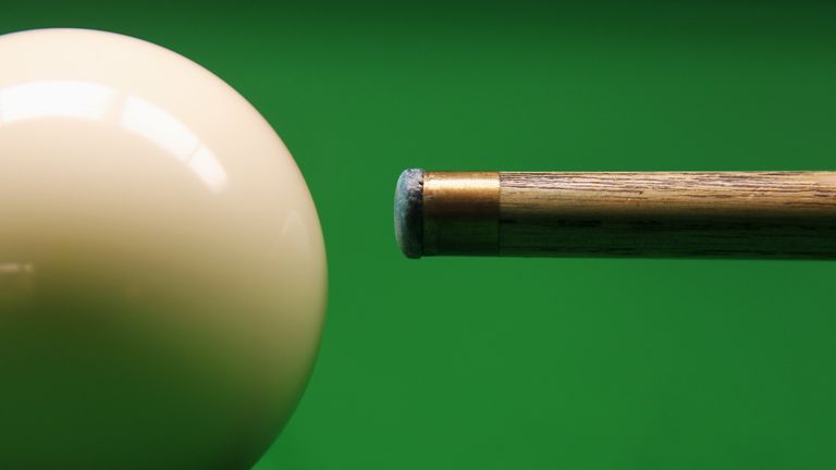 A detailed view of a cue and white ball shot in the practice room during The Ladbrokesmobile Masters on Day 7 at Wembley