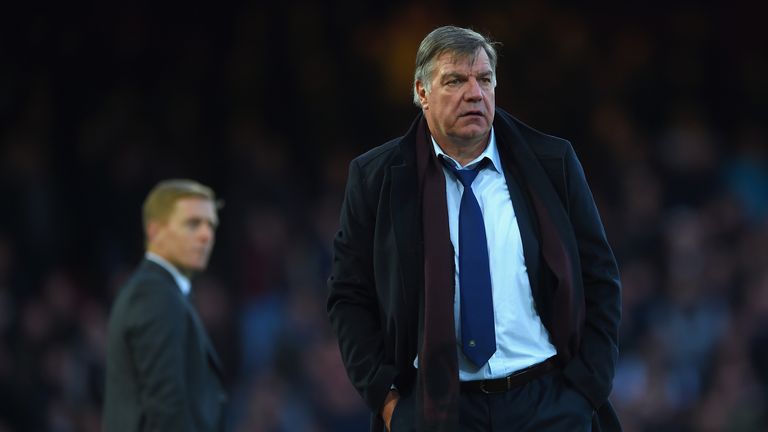 LONDON, ENGLAND - DECEMBER 07:  Manager Garry Monk of Swansea City and Sam Allardyce the West Ham manager look on during the Barclays Premier League match 