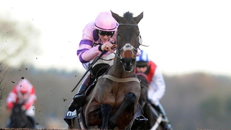 Sam Twiston-Davies riding Ptit Zig clear the last to win The Mitie Novices' Steeple Chase at Ascot 