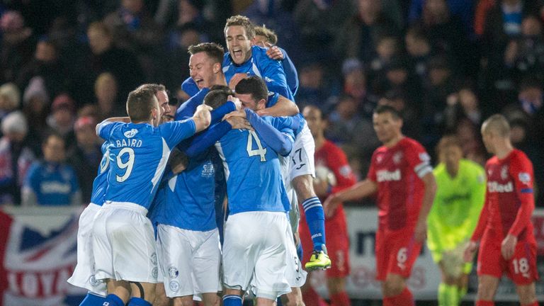 Queen of the South celebrate the opening goal against Rangers