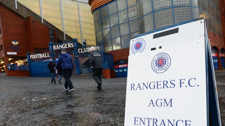 Rangers fans arrive at Ibrox ahead of the club's AGM 