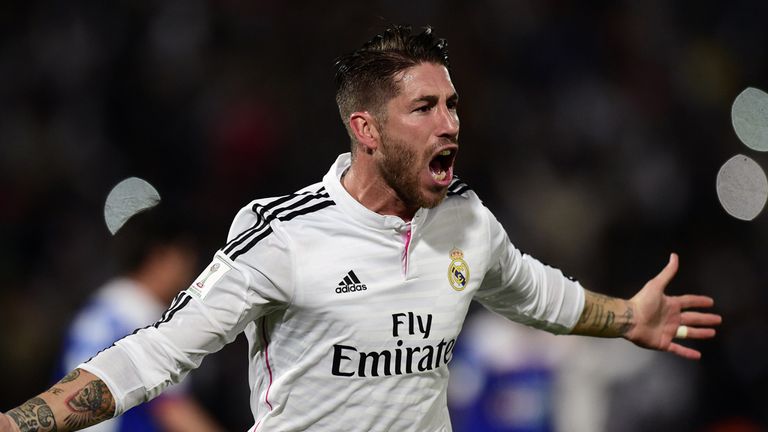 Real Madrid's defender Sergio Ramos celebrates after scoring