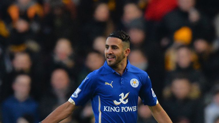 HULL, ENGLAND - DECEMBER 28:  Riyad Mahrez of Leicester City celebrates scoring the opening goal  during the Barclays Premier League match between Hull Cit