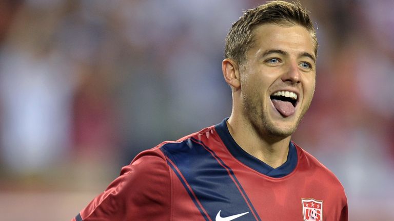 Robbie Rogers #16 of the United States celebrates his second half goal during the game against Mexico at Lincoln Financial Field, 2011