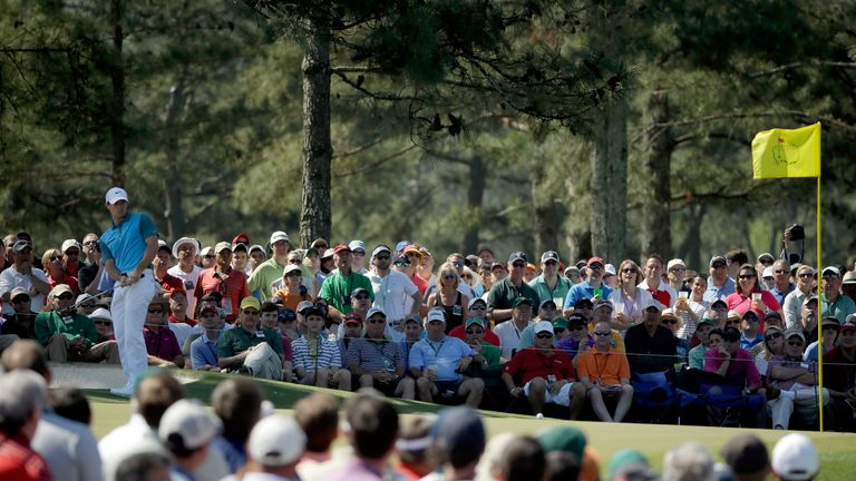 AUGUSTA, GA - APRIL 12:  Rory McIlroy of Northern Ireland chips onto the green on the seventh hole during the third round of the 2014 Masters Tournament at