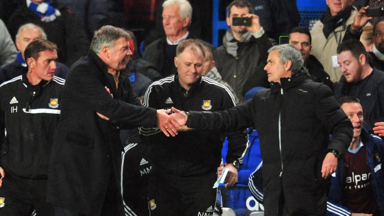 Sam Allardyce (L) shakes hands with Jose Mourinho (R)