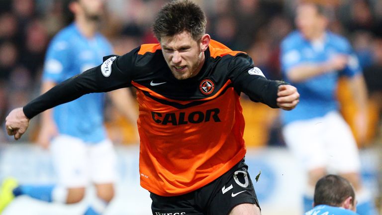 Dundee United's Calum Butcher celebrates after putting his side 1-0 up