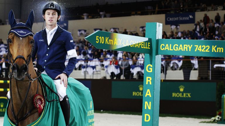 Scott Brash of Great Britain on Hello Sanctos wins The Rolex Grand Slam of Show Jumping at Palexpo