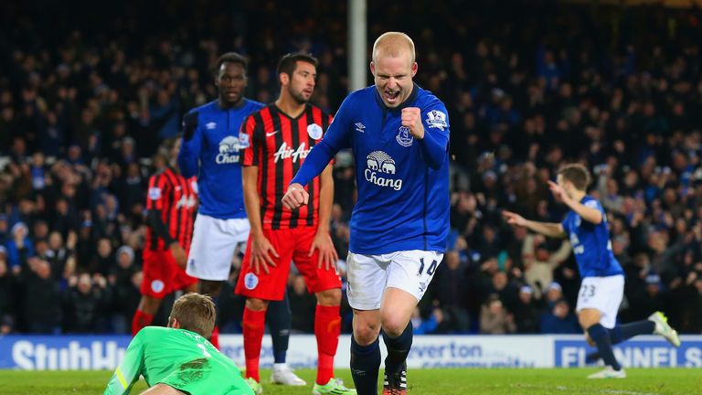 Steven Naismith: Celebrates scoring Everton's third goal against Queens Park Rangers