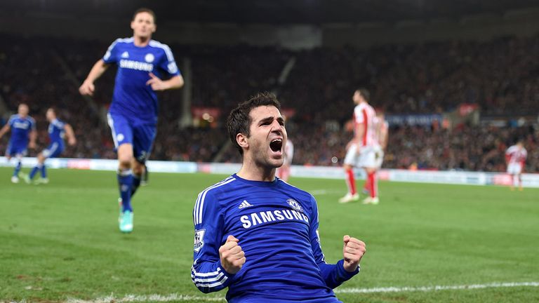 Chelsea's Cesc Fabregas celebrates scoring his sides second goal of the game during the Barclays Premier League match at the Britannia Stadium, Stoke.