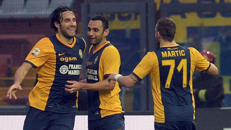 Luca Toni celebrates his goal