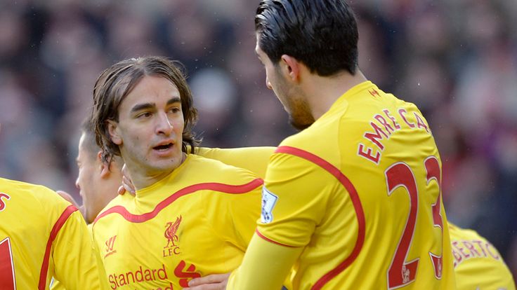 Liverpool's Lazar Markovic celebrates with team mates after scoring his sides first goal of the game