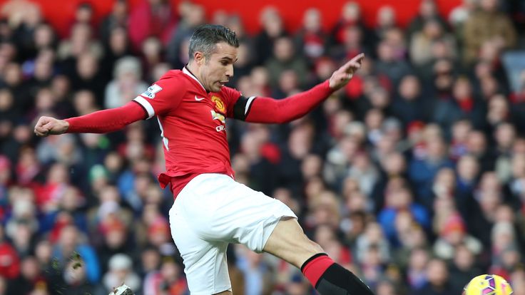 Robin van Persie of Manchester United opens the scoring against Leicester City at Old Trafford 
