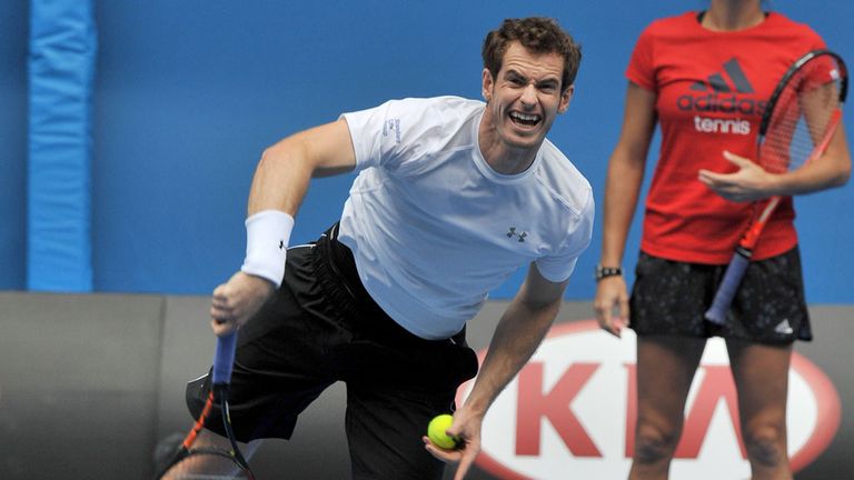 Andy Murray practices ahead of the Australian Open, which gets underway on Monday