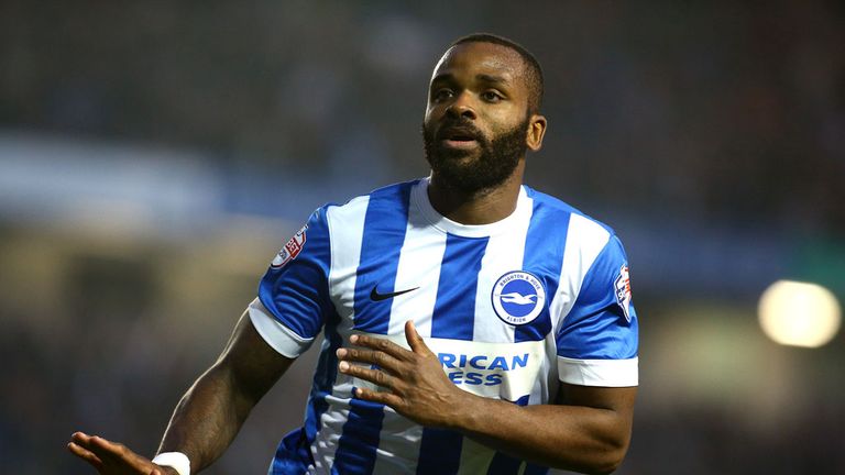 Darren Bent of Brighton celebrates after he scores the first goal of the game during the Sky Bet Championship match between Brighton & Hove Albion and Fulham