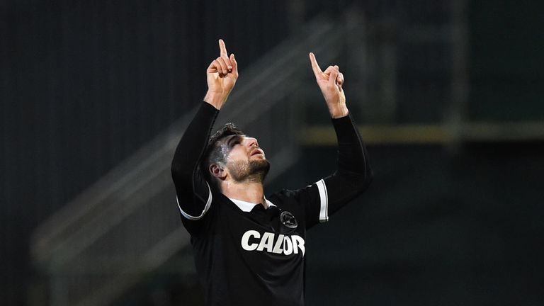 Dundee Uniteds Nadir Ciftci celebrates his equaliser.