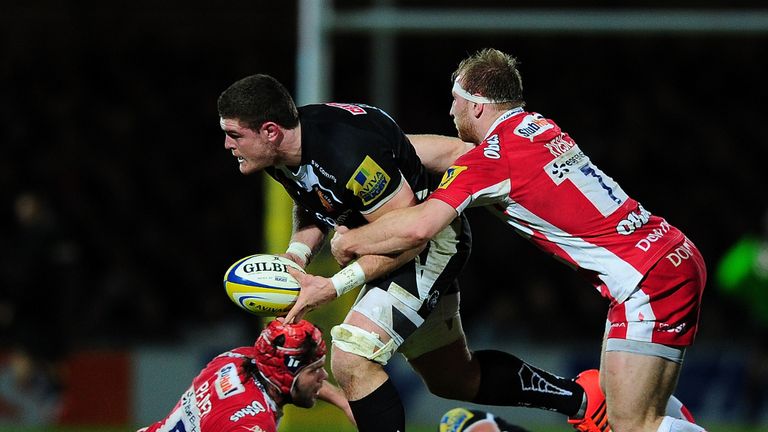 Exeter's Dave Ewers takes on Gloucester