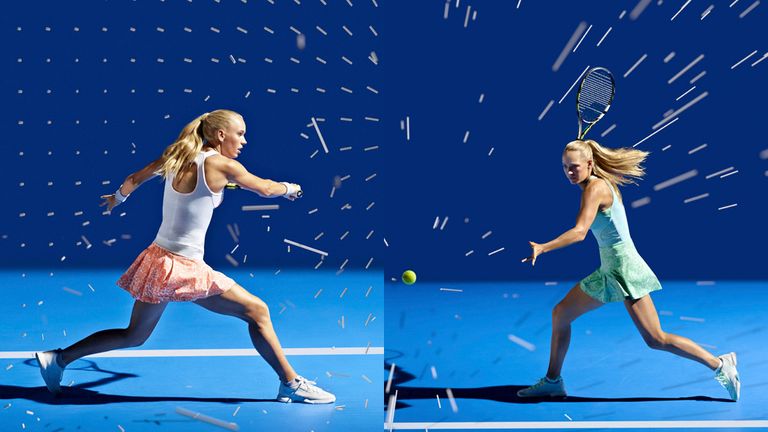 Caroline Wozniacki has dress (r) and top and skort options by adidas