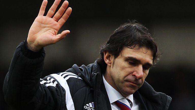 BRENTFORD, ENGLAND - JANUARY 31:  Aitor Karanka the Middlesbrough manager acknowledges his sides fans following the Sky Bet Championship match between Bren