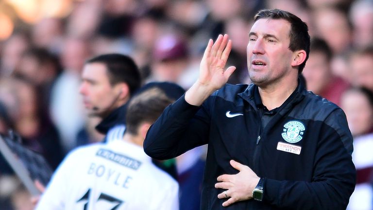 Hibernian Manager Alan Stubbs looks on during the Scottish Championship match with Hearts.