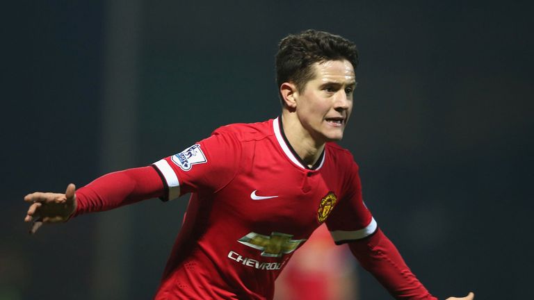 Ander Herrera of Manchester United celebrates scoring their first goal 