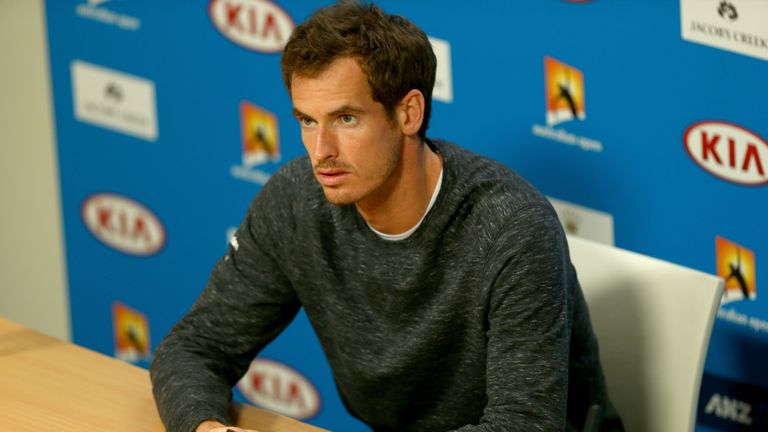 Andy Murray of Great Britain speaks at a press conference during day 13 of the 2015 Australian Open 
