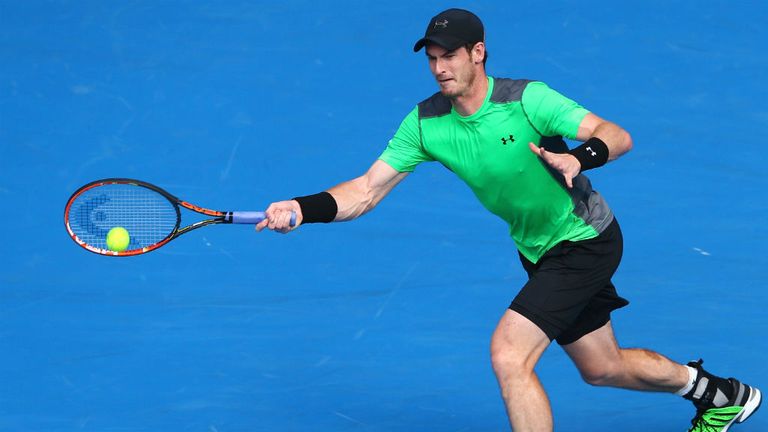 Andy Murray plays a forehand in his second round match against Marinko Matosevic at the 2015 Australian Open