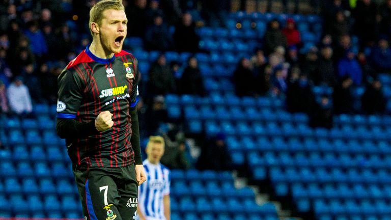 Inverness Caledonian Thistle's Billy McKay celebrates after scoring his opening goal at Kilmarnock