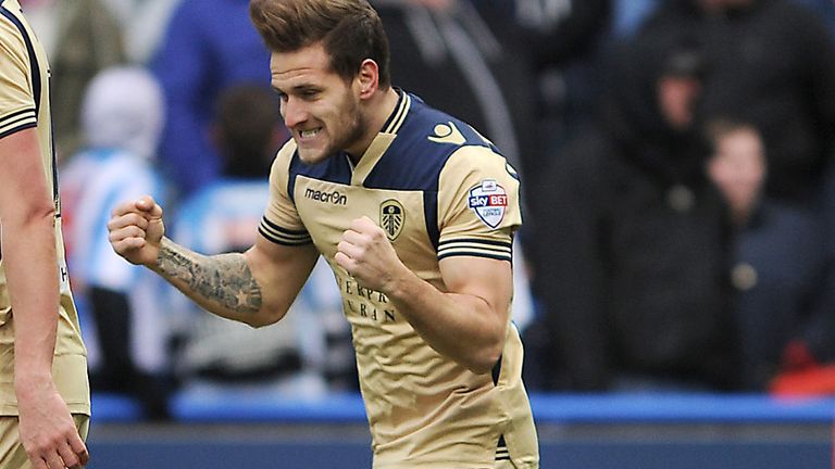 Leeds United's Billy Sharp celebrates his goal during the Sky Bet Championship match at the John Smith's Stadium, Huddersfield.