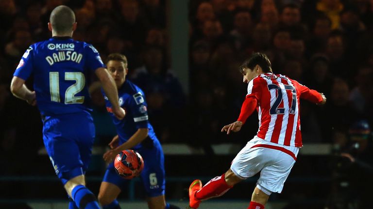 Stoke's Bojan Krkic scores a stunning volley against Rochdale in the FA Cup fourth round