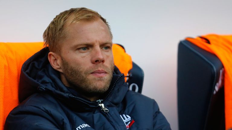 BOLTON, ENGLAND - JANUARY 03: Eidur Gudjohnsen of Bolton watches on from the bench during the FA Cup Third Round match against Wigan 