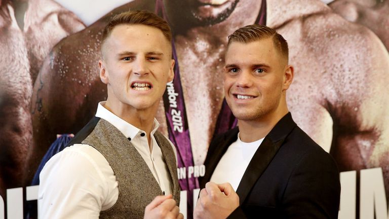 Ricky Boylan (R) and Tommy Martin come face to face during a press conference  on December 3, 2014 in London, England