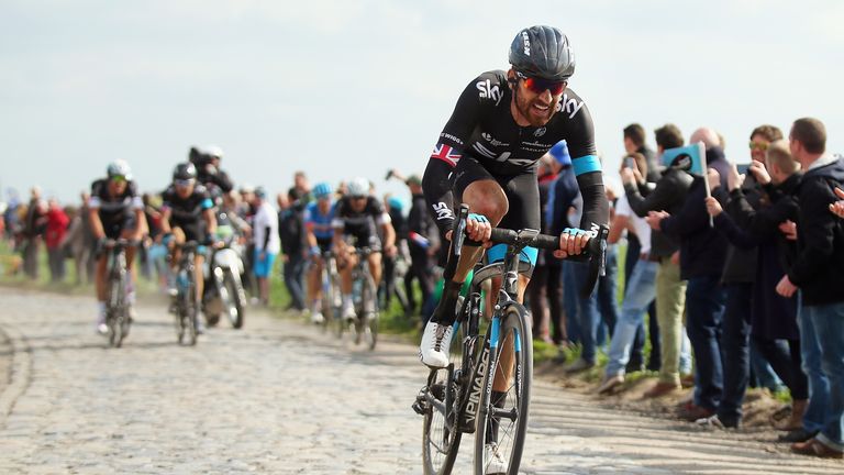 Sir Bradley Wiggins of Great Britain and Team SKY in action during the 112th edition of the Paris - Roubaix cycle race 