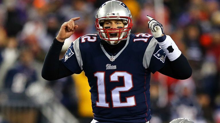 Tom Brady of the New England Patriots gestures at the line of scrimmage in the second half against the Baltimore Ravens