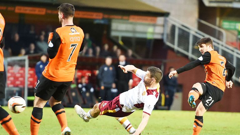 Charlie Telfer scores Dundee United's first against Motherwell