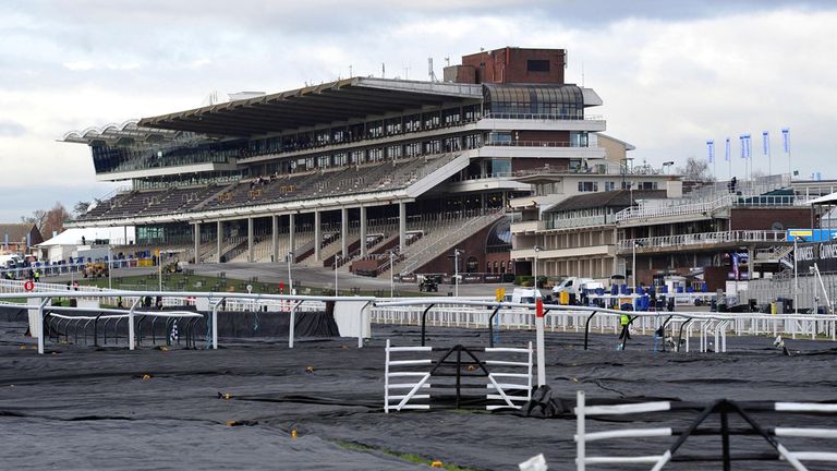Frost covers on the course before Ladies Day at the 2013 Cheltenham Festival