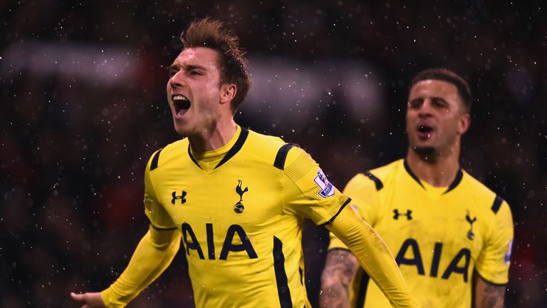 Christian Eriksen celebrates his goal