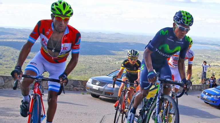 Daniel Diaz and Nairo Quintana in action during Stage 4 of the 2015 Tour de San Luis 