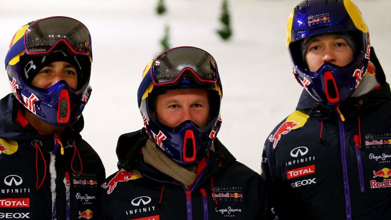 Daniel Ricciardo, Christian Horner and Daniil Kvyat