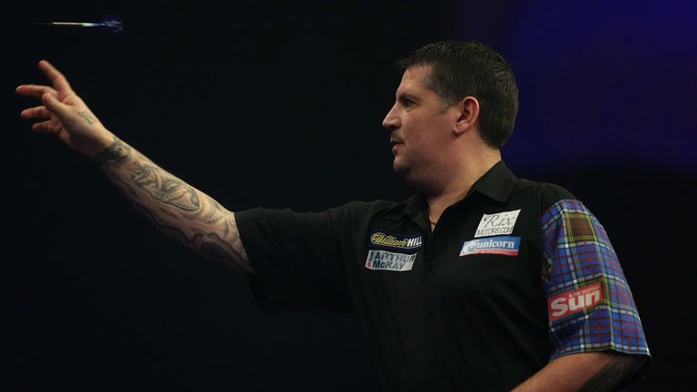 LONDON, ENGLAND - JANUARY 04:   Gary Anderson of Scotland in action during the final of the 2015 William Hill PDC World Darts Championships at Alexandra Pa