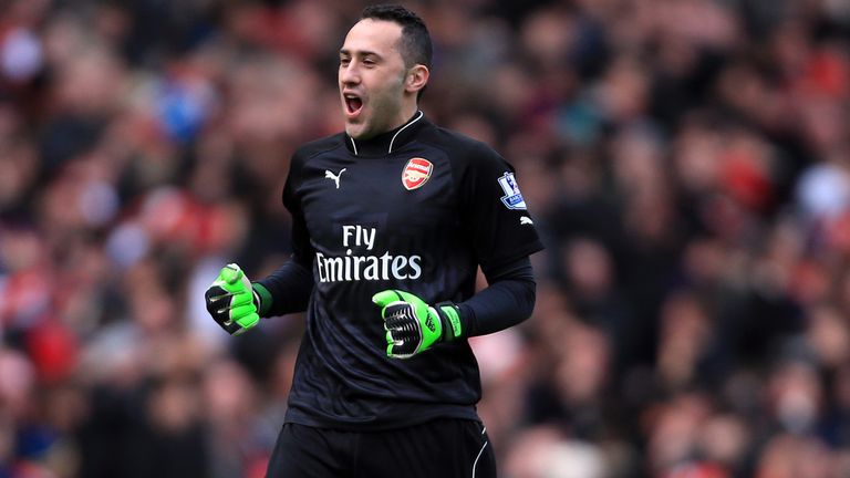 Arsenal's David Ospina celebrates his side's opening goal against Stoke