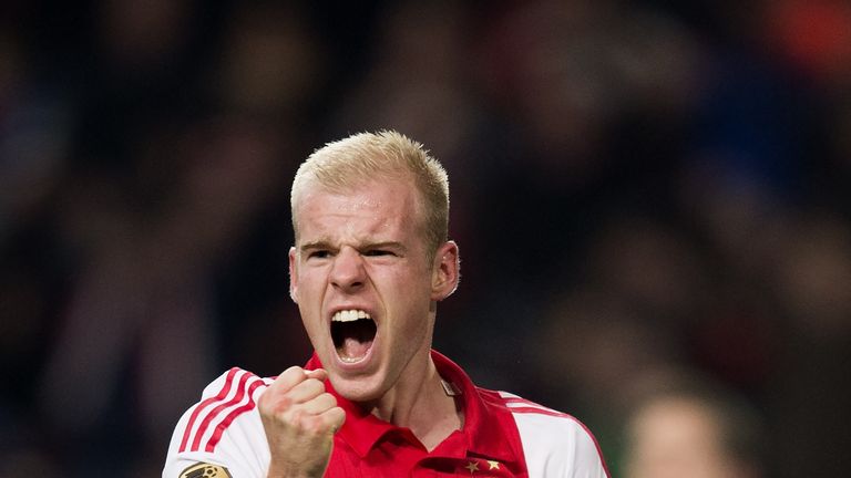 Ajax Amsterdam player Davy Klaasen reacts after scoring 5-0 during the Dutch Eredivisie football match between Ajax Amsterdam and Willem II Tilburg