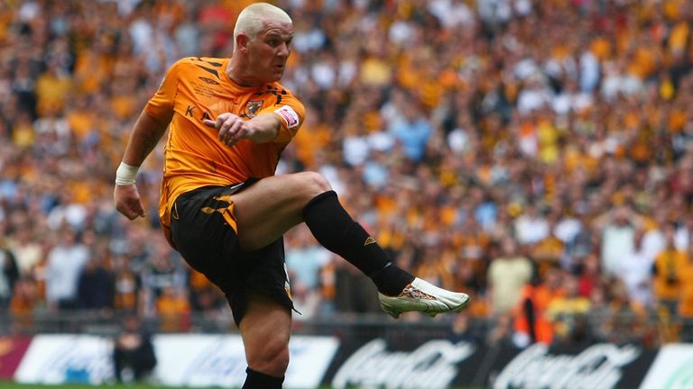 Dean Windass volleys Hull City into the Premier League, with the goal that beat Bristol City in the Championship play-off final at Wembley in 2008