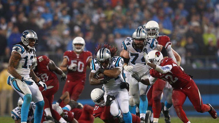 DeAngelo Williams of the Panthers runs the ball against Arizona