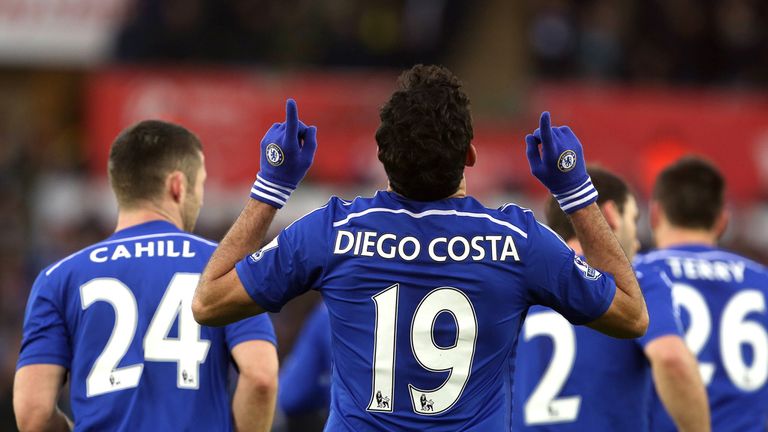 Diego Costa celebrates the first of his goals
