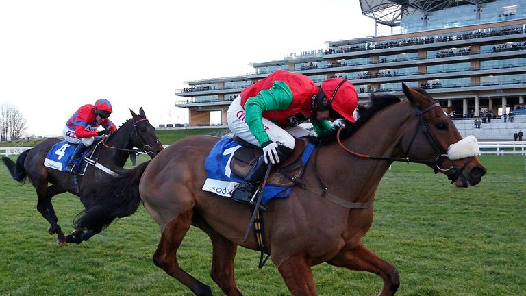 ASCOT, ENGLAND - JANUARY 17:  Noel Fehily riding Dodging Bullets win the Sodexo Clarence House Steeple Chase from Sprinter Sacre.